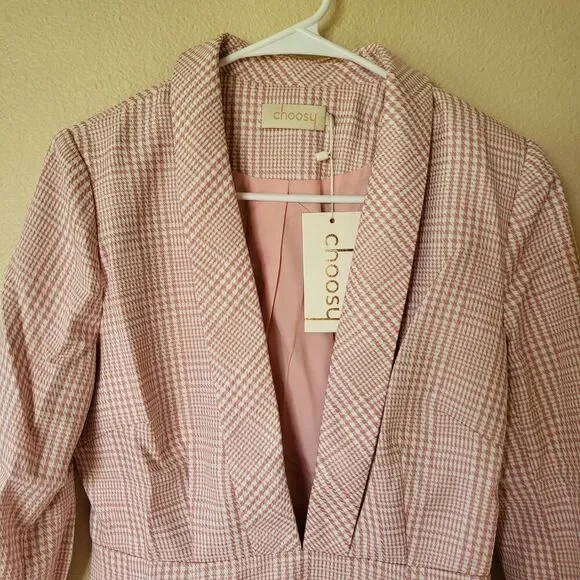 Women’s Choosy Long Sleeve Blazer Dress – Pink & White Checkered – NWT - Picture 4 of 7